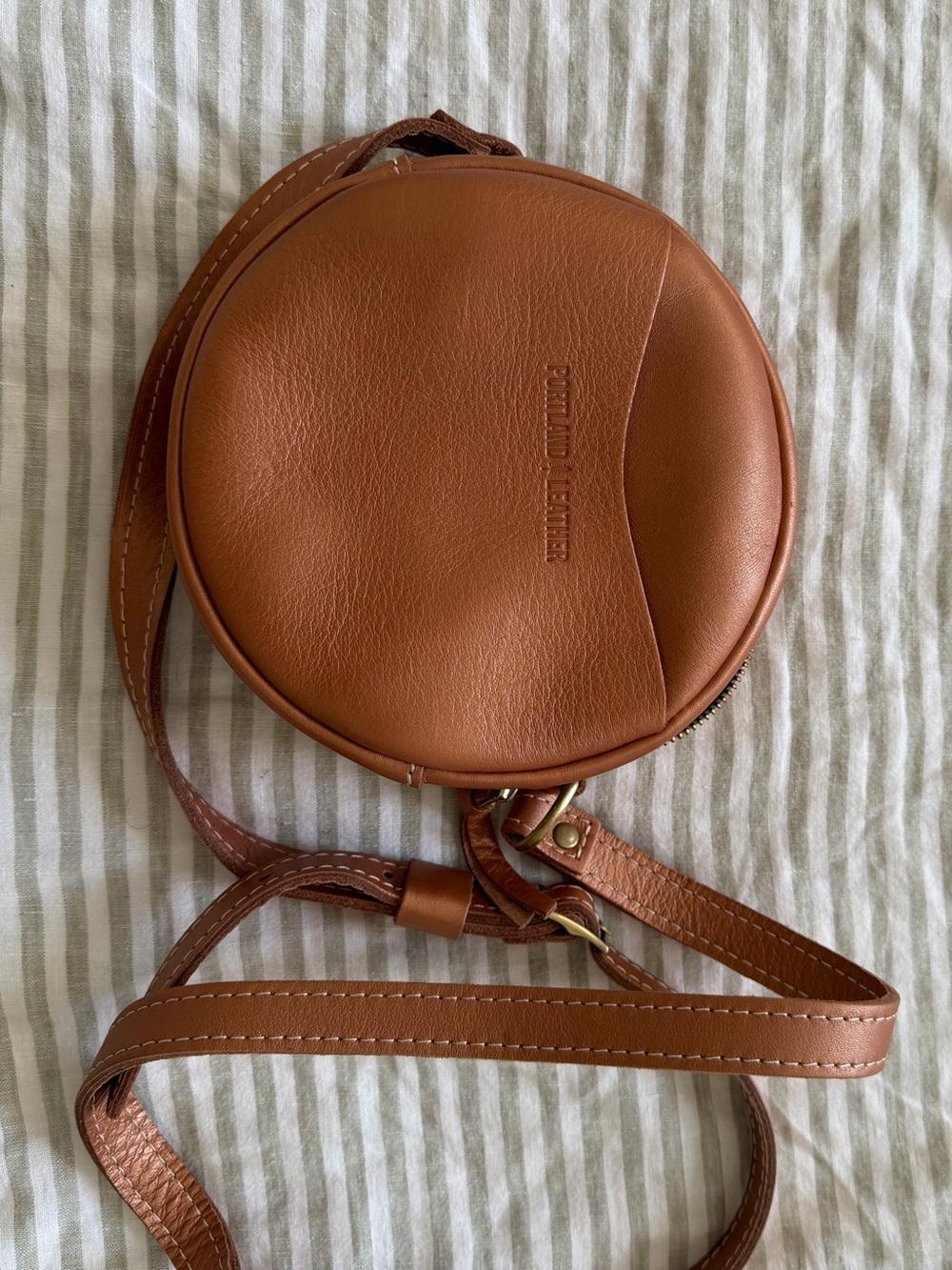 Round Crossbody Bag in Brown Faux Leather